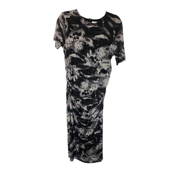 GANNI Gathered Mesh Black & White Dress Sz 44 - Picture 4 of 9